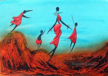 アフリカ人 Painting - アフリカの子どもたちと歩く